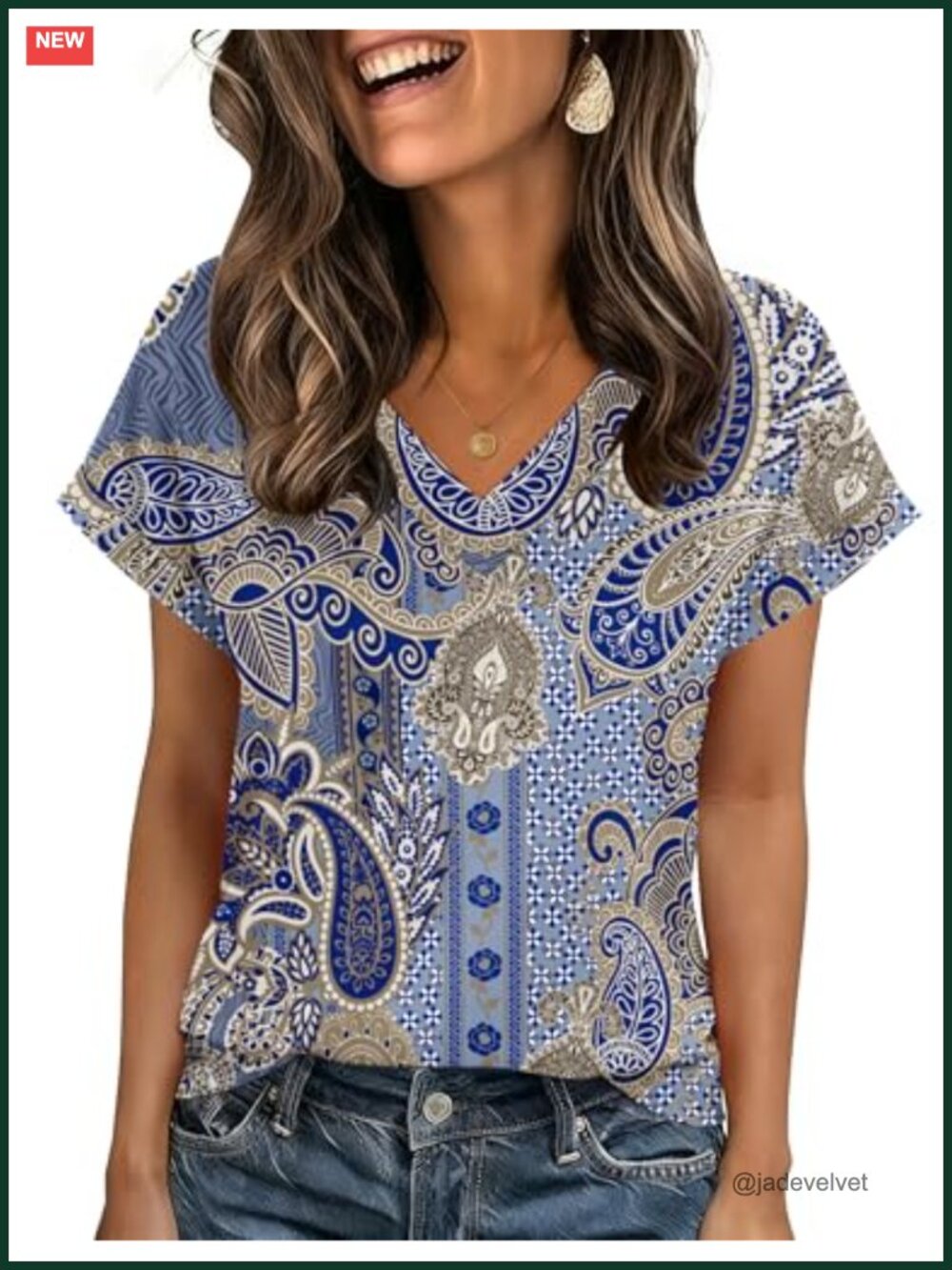 Zeagoo Womens V-Neck Rolled Sleeve Blouse Tunic Summer Top